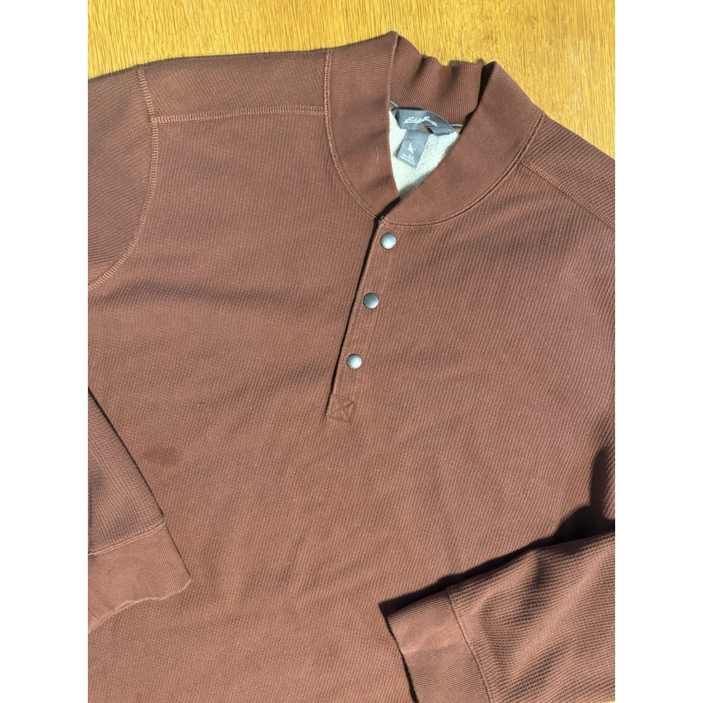 Eddie Bauer Waffle Knit‎ Henley Thermal Sherpa Lined Men's 2XL Brown Outdoor